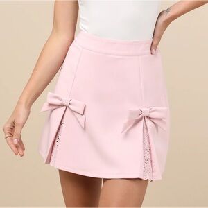 Lulus Light Pink Embroidered Pleated Bow Mini Skirt